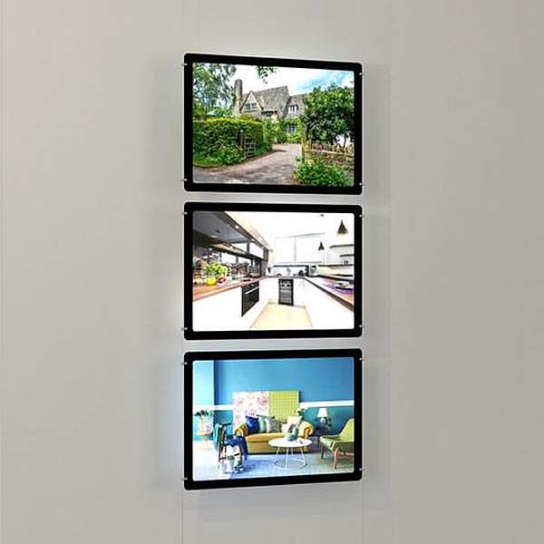 3 x A2 Landscape Framed LED Light Pocket Kit